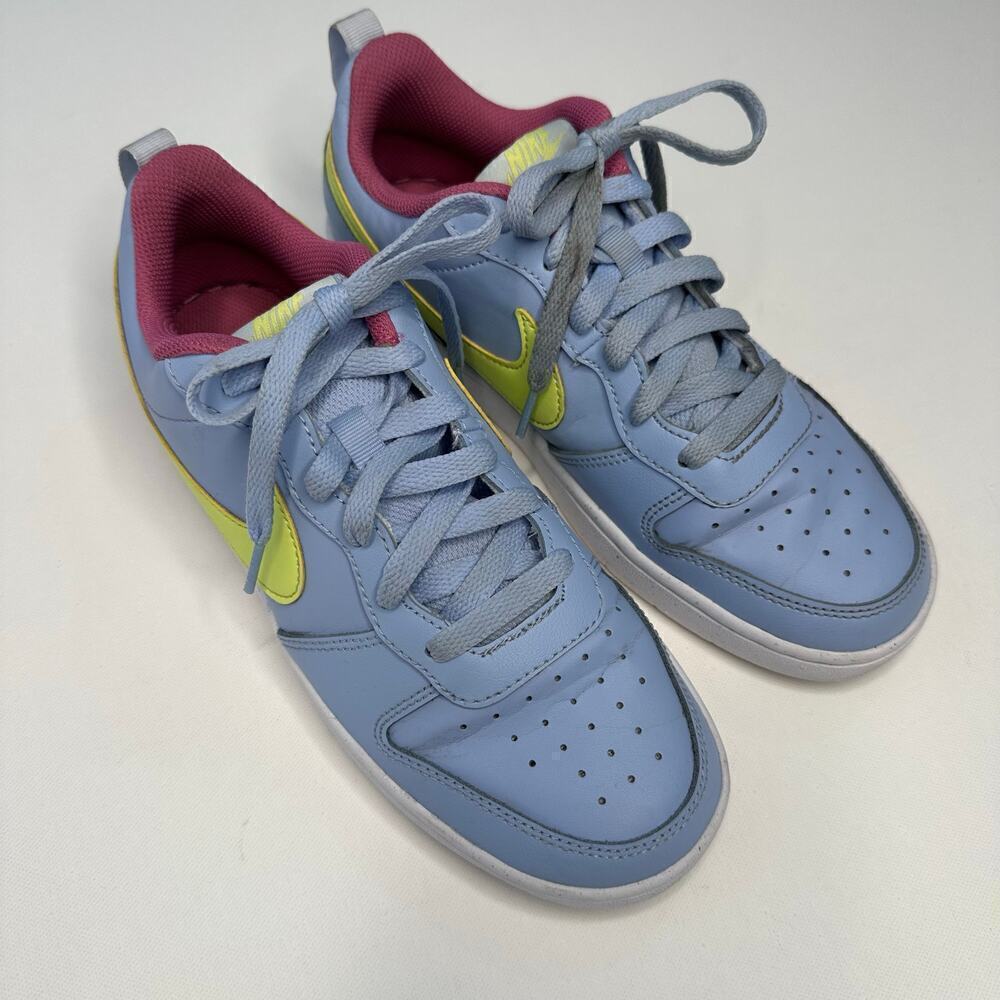 Nike Court Borough Low Sneaker in Light Blue and Pink - Big Girl Size 6.5Y